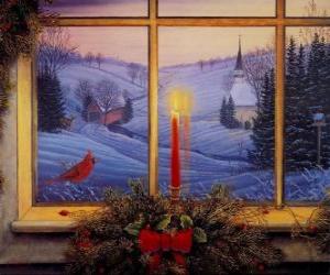 Puzzle Χριστούγεννα Κεριά μπροστά από ένα παράθυρο